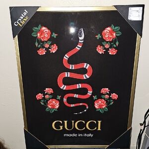 Luxe Fashion Black and Red Snake Floral Wall Art 16x20in New Italy